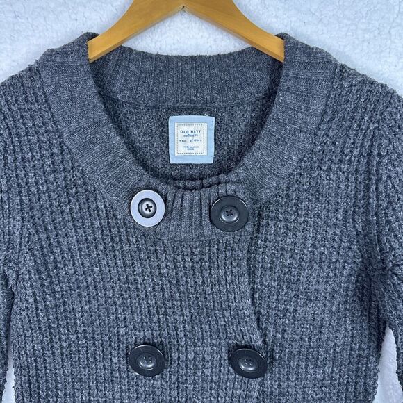 Old Navy Cardigan Sweater Wool Alpaca Blend Womens Medium Dark Gray Chunky Knit - Picture 3 of 12